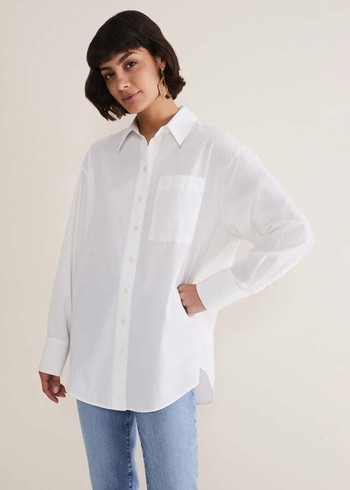 Phase Eight White Cotton Oversized Shirts White Australia | EA4539076